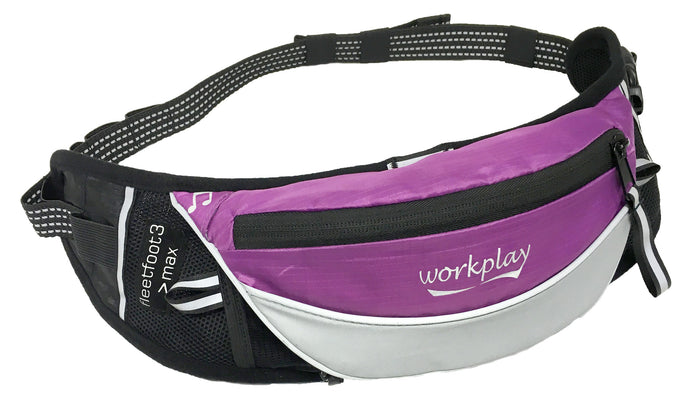 Purple ladies bum bag carries iphone